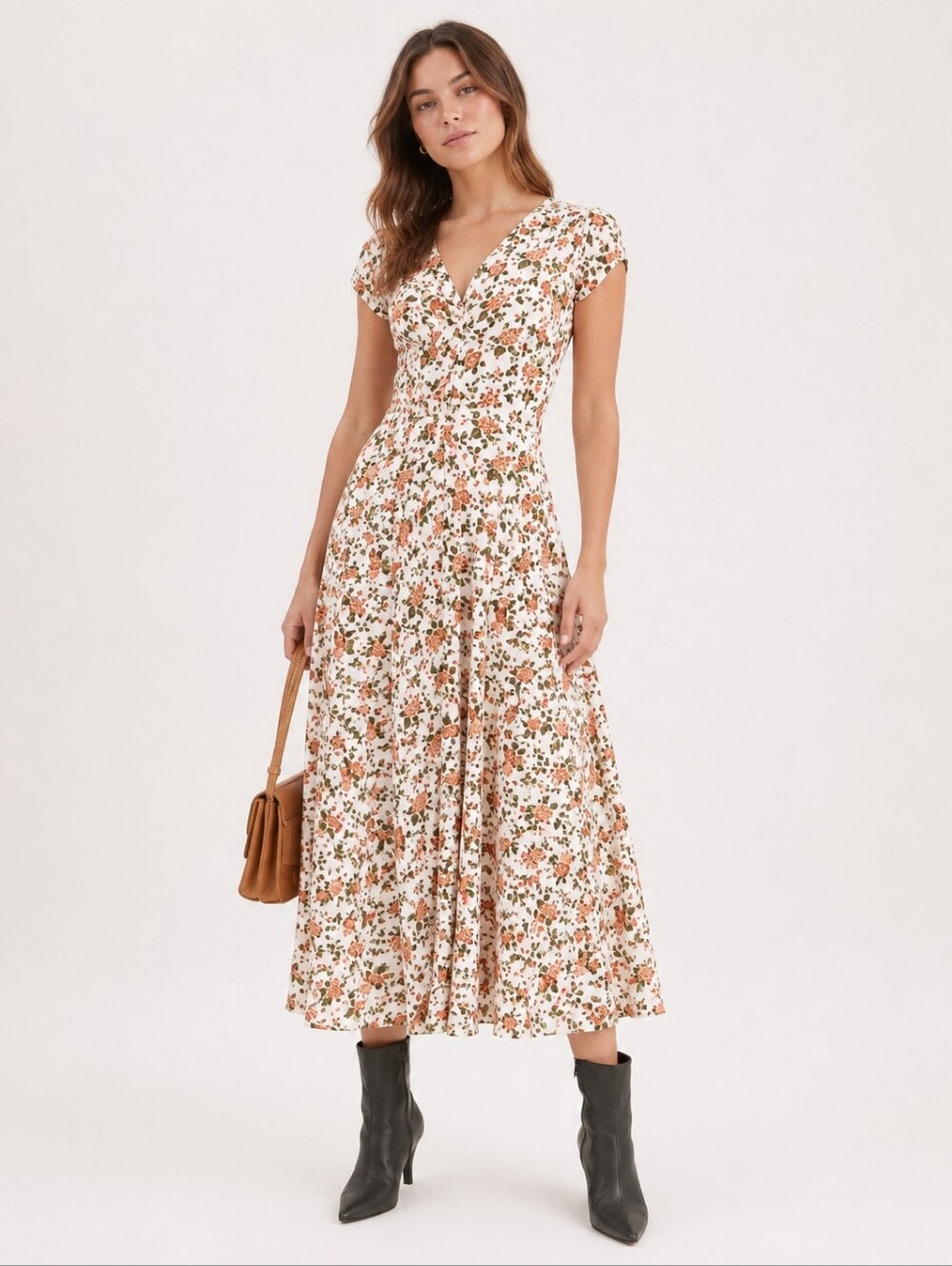 Reformation Fauna Floral Midi Dress Size 2 White Orange Button Front Cottagecore - Picture 8 of 16